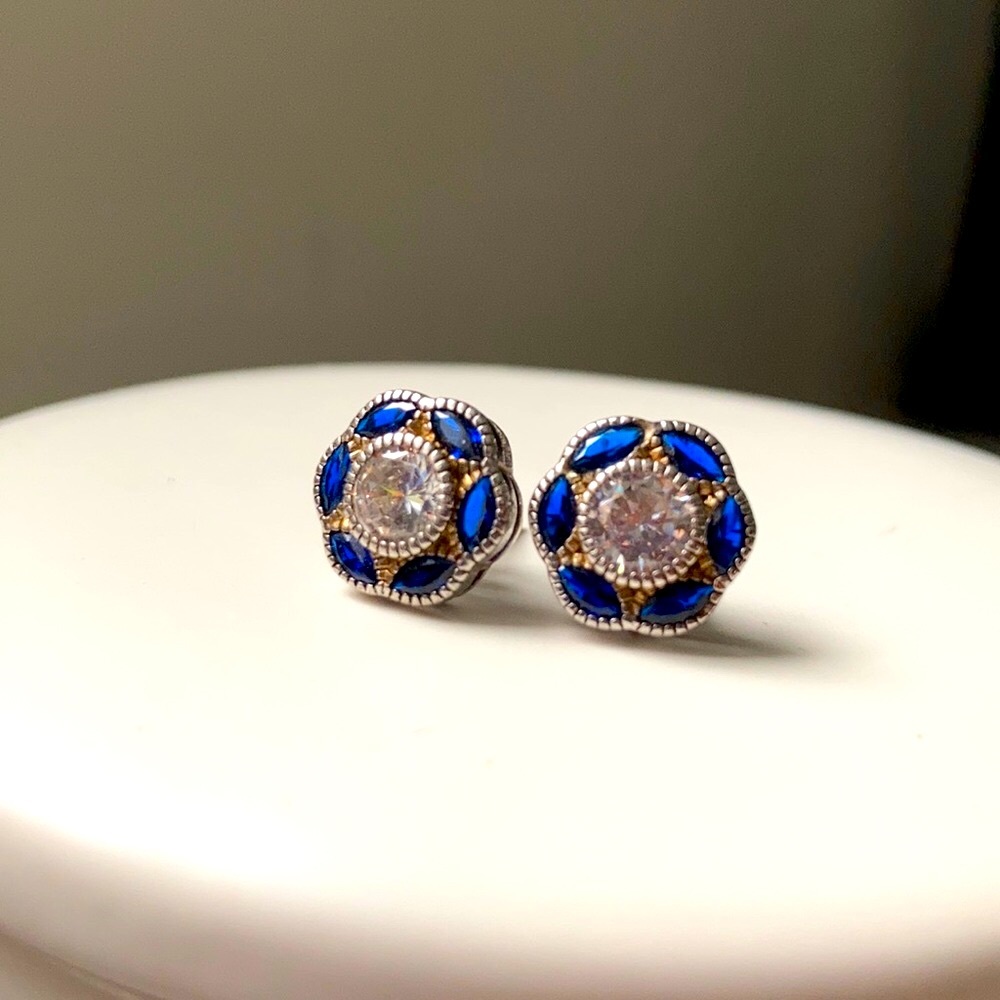 Sterling silver blue spinel cz earrings